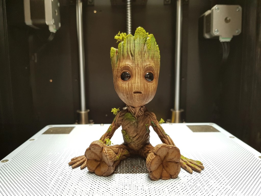 Hand painted 3d printed baby Groot figure from the film Guardians of the Galaxy 2