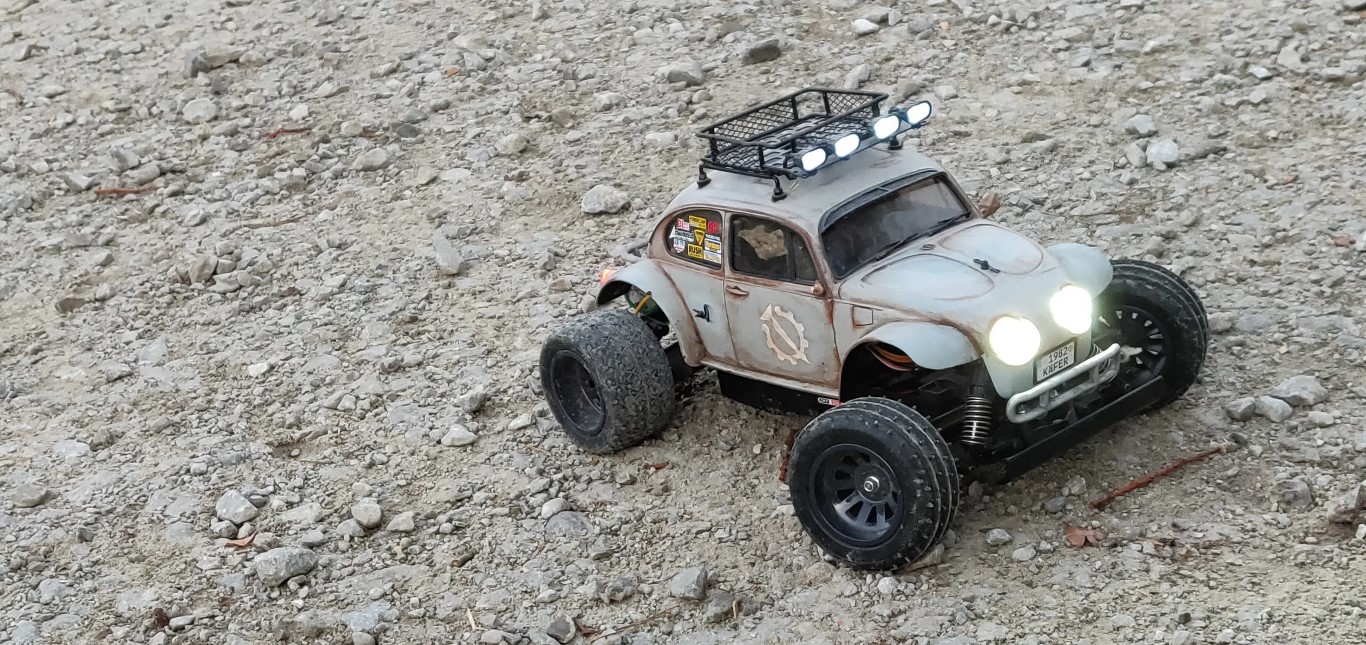 Hand painted and modified Tamiya Blitzer Beetle RC car.