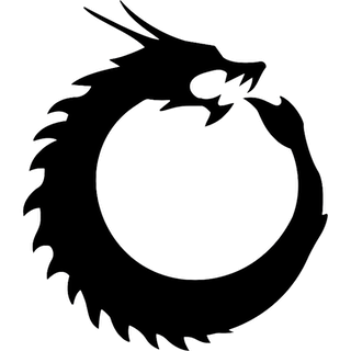 A dragon silhouette circling back on itself to form a ring